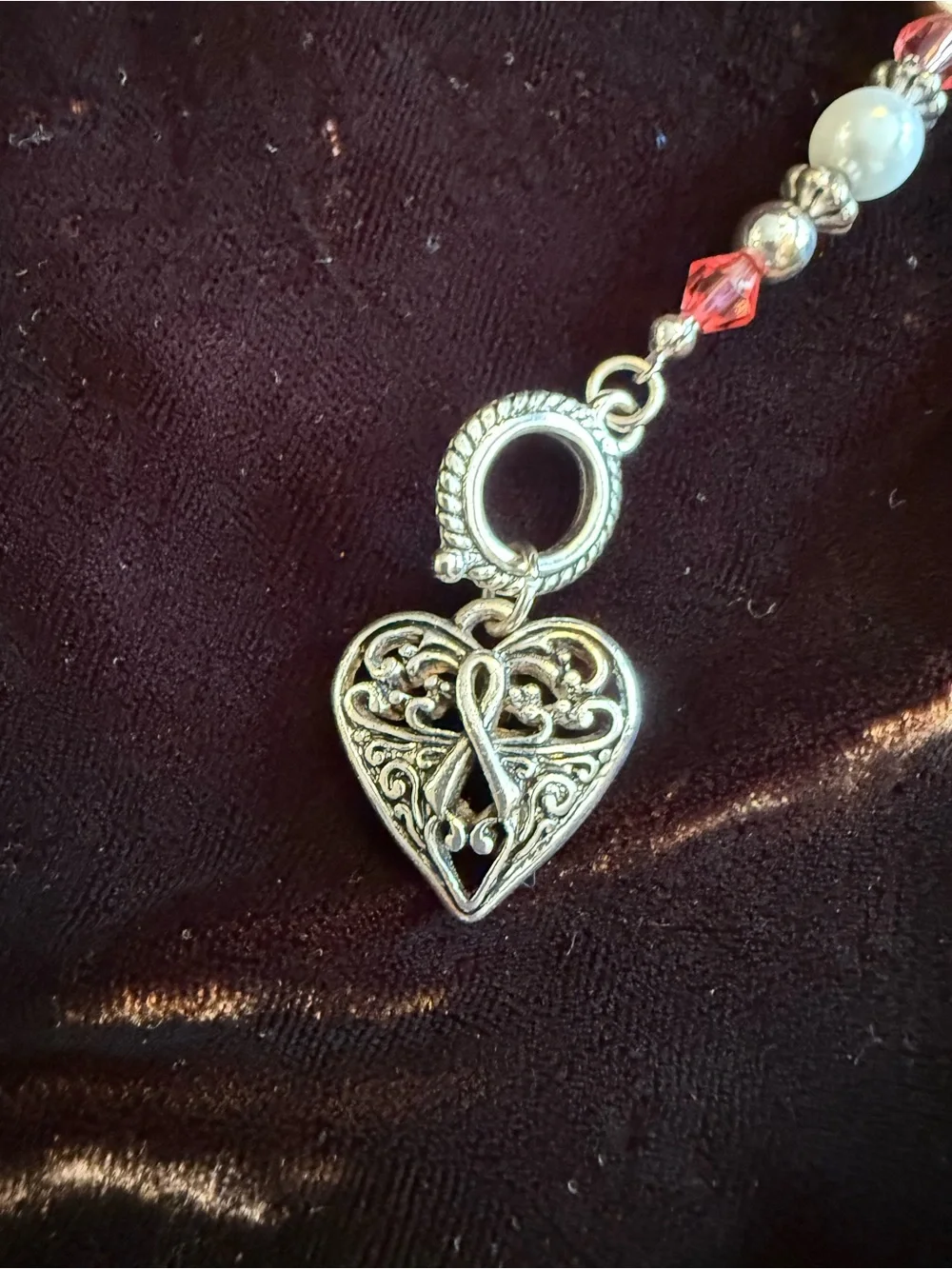 Pink Crystal bead breast cancer awareness, & Pearl Inspirational Charm Bracelet